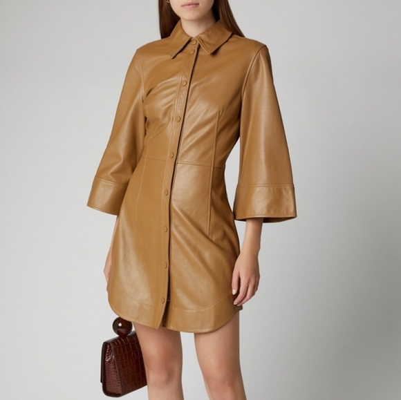 Ganni Dresses & Skirts - Ganni Lamb Leather Mini Dress Tigers Eye Brown EUR 34/XS